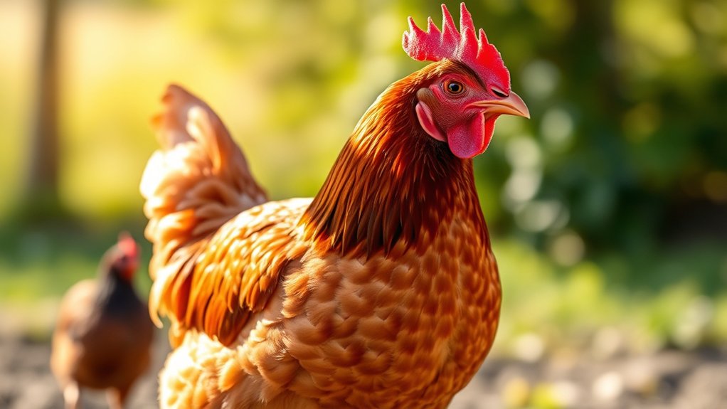female chicken laying eggs